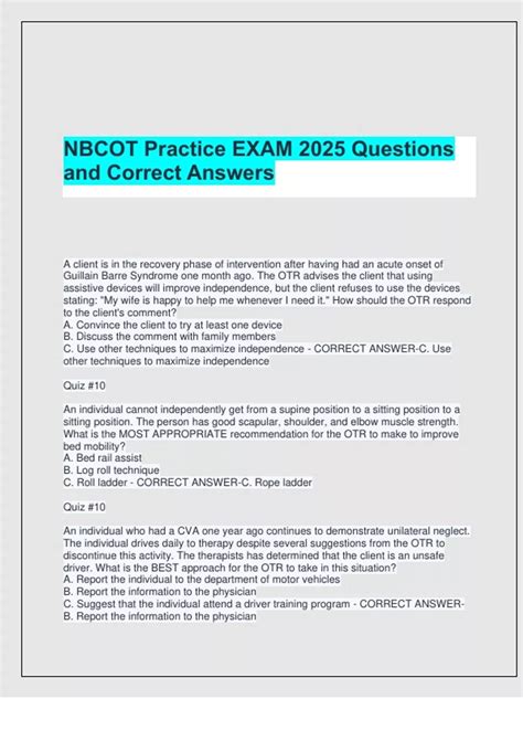 NBCOT Practice EXAM 2025 Questions and Correct Answers - NBCOT - Stuvia US