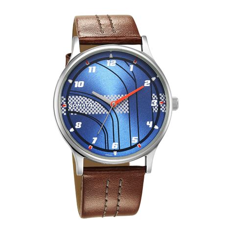 Sonata RPM Blue Dial Leather Strap Analog Watch for Men-77105SL08 ...
