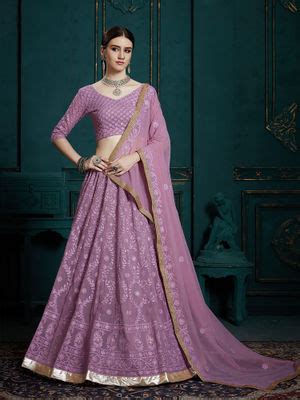 Buy Odette Designer Lavender Soft Net Semi Stitched Lehenga with ...