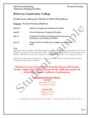 Fillable Online robeson Admissions Ranking Checklist - robeson Fax ...