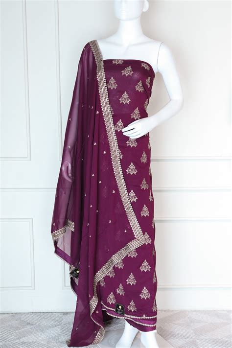 Burgundy Color Georgette Unstitched Salwar Set | Mahek Designs