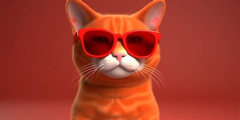 A cat wearing red glasses is wearing a red background. | Premium AI ...