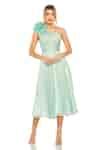 Buy Green Polyester One Shoulder Sage Midi Dress For Women by Mac ...