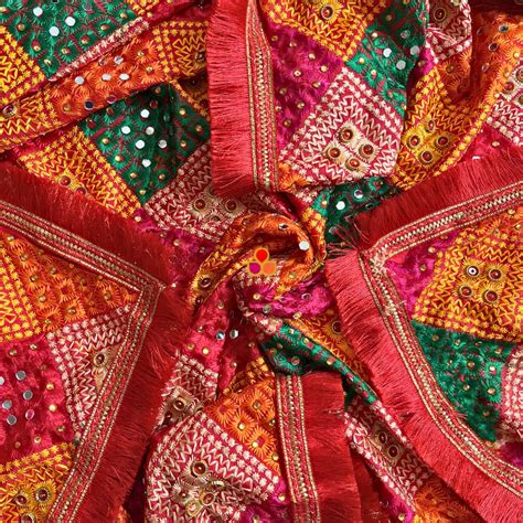 Orange Multicolor Mirror Embroidered Phulkari Chinon Dupatta – anokherang