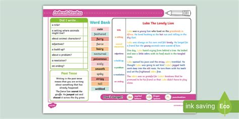 KS1 Writing: Animal Stories Knowledge Organiser - Twinkl