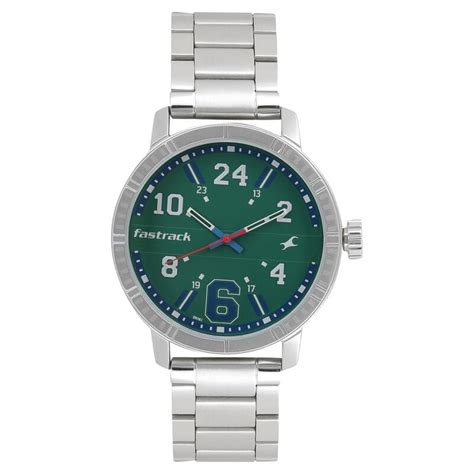 Buy Online Fastrack Varsity Quartz Analog Green Dial Stainless Steel ...