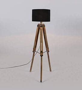 Beverly studio 14" Black Fabric lamp Shade with Teak Wood Tripod Floor ...
