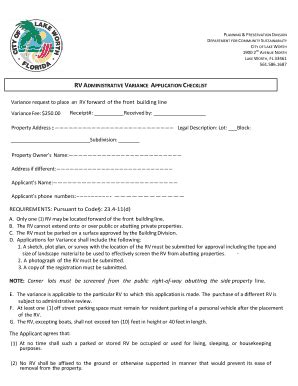 Fillable Online lakeworth RV ADMINISTRATIVE VARIANCE APPLICATION ...