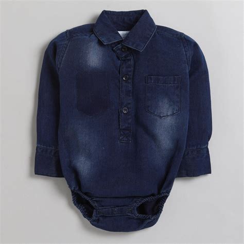 Polka Tots Full Sleeve Denim Shirt Romper- Explore Travel with pocket ...