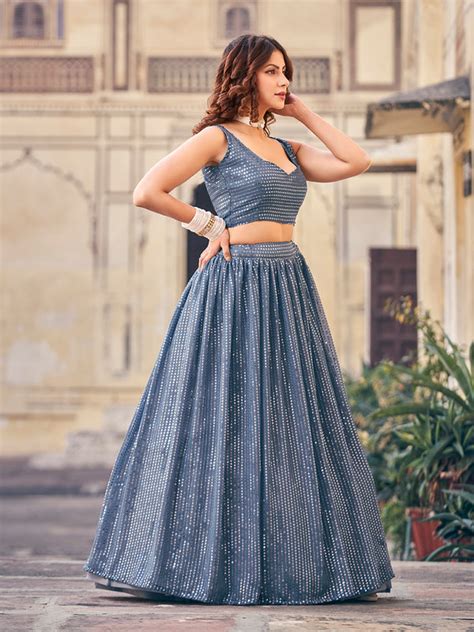 Buy Glamorous Gray Color Georgette Sequence Party Wear Lehenga Choli ...