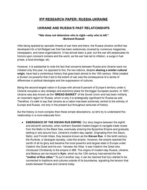 Russia Ukraine research paper - IFP RESEARCH PAPER: RUSSIA-UKRAINE ...