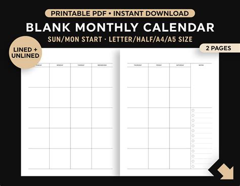 Custom 2 Month Calendar Printable Monthly Blank Calendar 2 Page