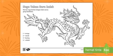 Lembar Mewarnai Naga dengan Angka (teacher made) - Twinkl