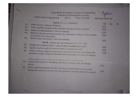 CAZ02 Python Programming Question Papers and Answers - Studocu