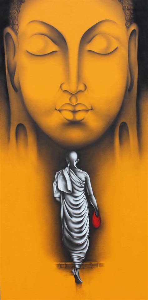 "Monk 5": Yellow Charcoal Painting (48x24) by Yuvraj Patil – ArtZolo.com