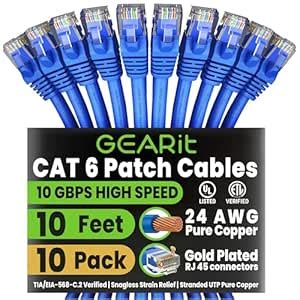 (10 PACK) 10 FT RJ45 CAT (6E) 550MHZ MOLDED ETHERNET NETWORK PATCH ...