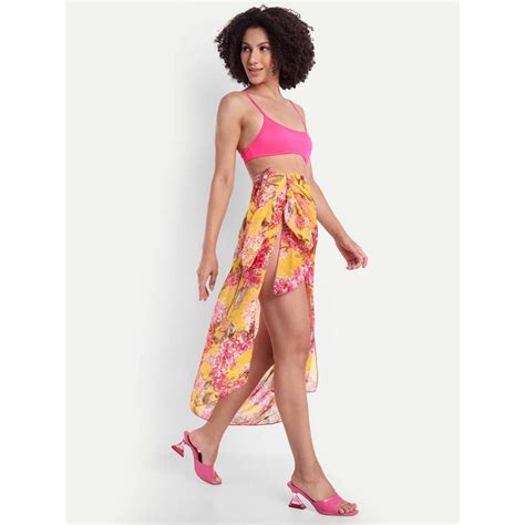 Buy SO WHAT Cutout Bikini With Sarong Pink (Set of 2) Online
