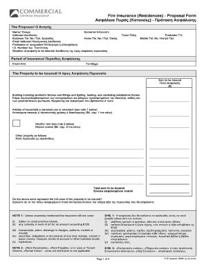 Fillable Online Fire Insurance (Residences) Proposal Form () The ...