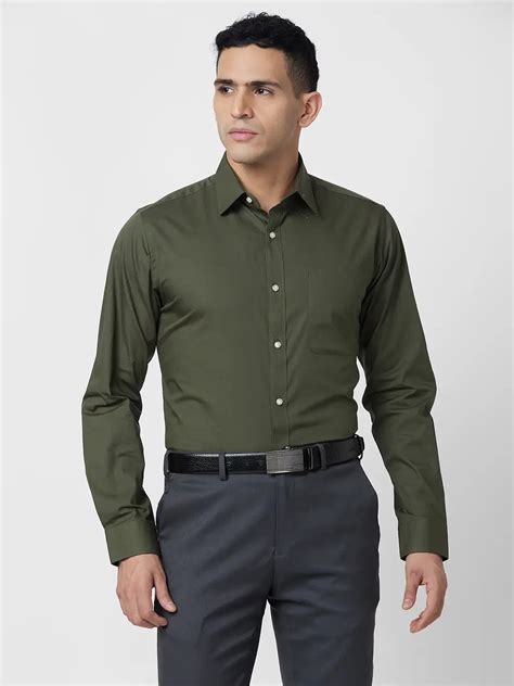 Raymond Men Green Solid Slim Fit Cotton Shirt – MyRaymond
