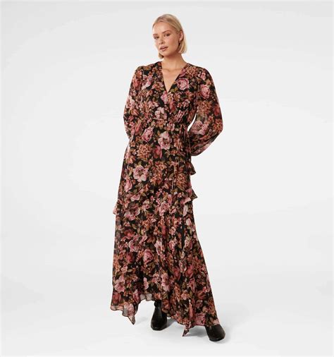 Buy Black Delphi Floral Maria Ruffle Midi Dress Online