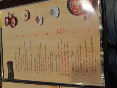 Menu at Sunny Platter, Madurai