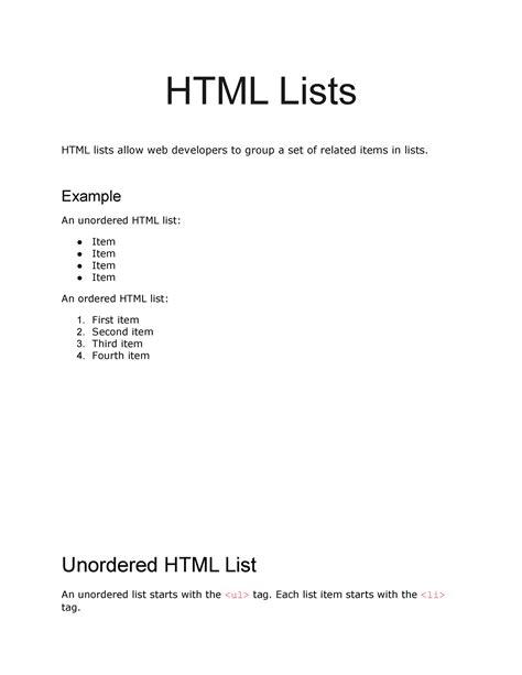 HTML List Elements Examples 的图像结果