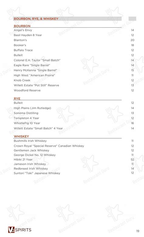 Menu at Vintner Grill pub & bar, Las Vegas