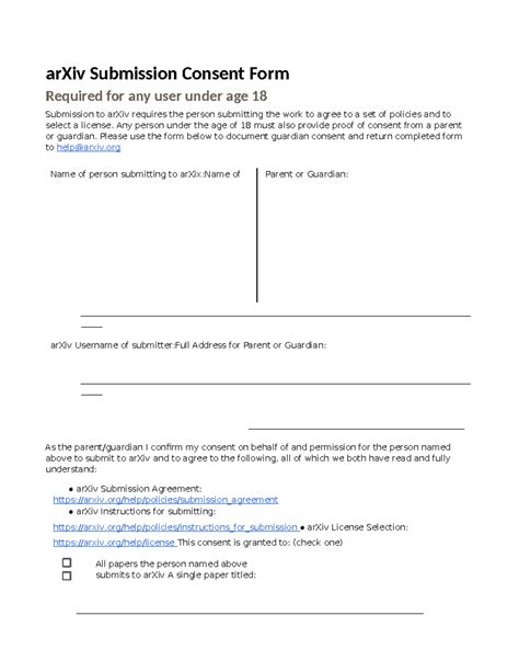 arXiv Submission Consent Form for Users Under Age 18 - Studocu