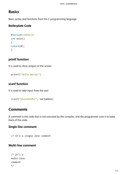 C programming cheatsheet - Basics Basic syntax and functions from the C ...