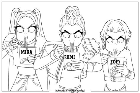 Rumi y Zoey comiendo fideos Dibujos para Colorear - Gratis Imprimible | BestColoringPages AI