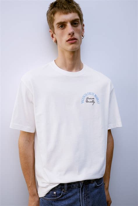 Loose Fit Printed T-shirt - White/Valencia - Men | H&M IN