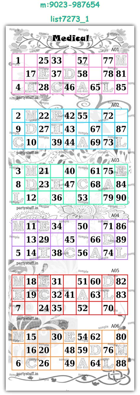 Medical theme designs in Tambola Housie, Labels