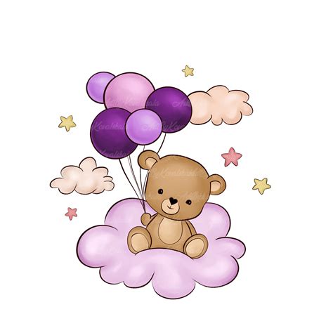 Teddy Bear Clipart, Cute Teddy Bear PNG, Baby Shower Clipart, Digital ...