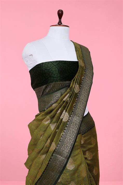 Henna Green Woven Chanderi Silk Saree – Chinaya Banaras