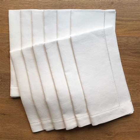 Buy White Linen Hem Stitch Dinner Napkins - Set of 12 20"x20"-Ladder ...