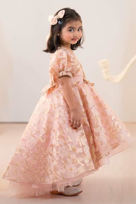 Buy Pink Tulle, Jacquard Embroidery, Fabric Flowers 3d Floral Hand Gown ...