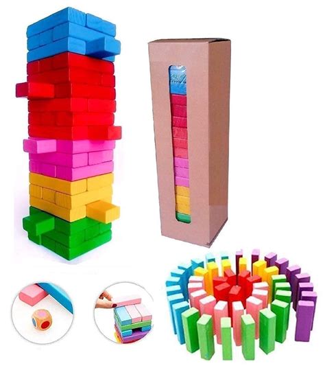 Buy PRIME DEALS Wooden Blocks 54 Pcs 2 Dice Building Blocks Game ...