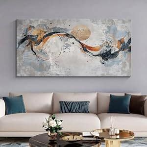 999STORE Dynamic Abstract Canvas Painting - Orange and Blue Art Print ...