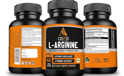 Asitis Nutrition L-Arginine 1000mg per serving, 30 servings | 60 ...
