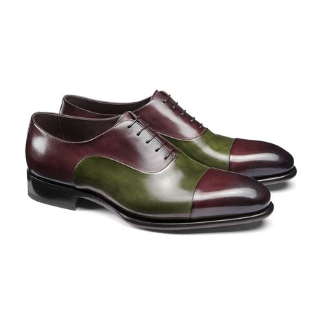 Olive Green and Wine Burgundy Leather Woodford Balmoral Toe Cap Oxford ...