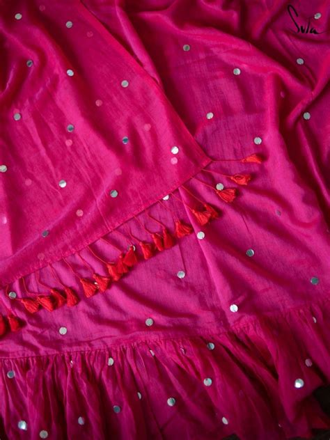 Pink Mulmul Cotton Ruffle Saree|Dancing Hibiscus Nights|Suta
