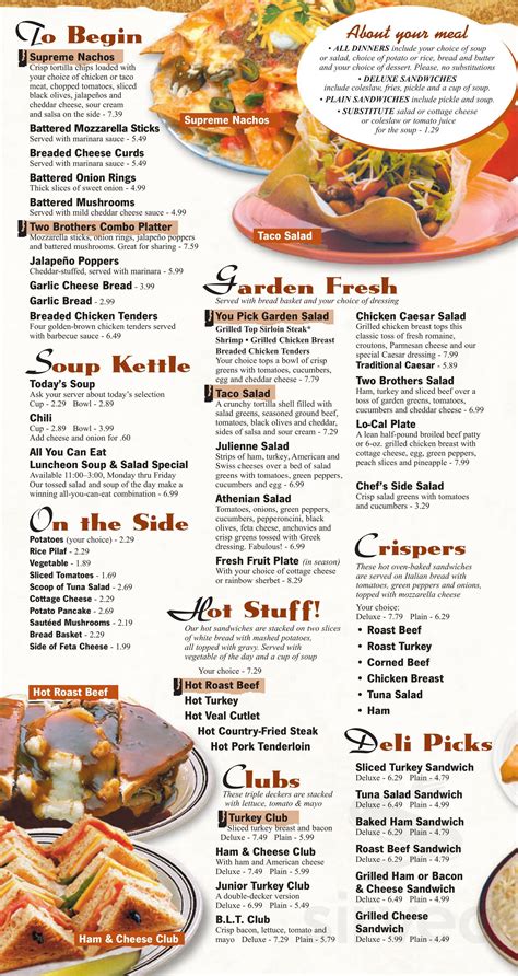 Menu for Two Brothers Family Restaurant in Oshkosh, WI | Sirved