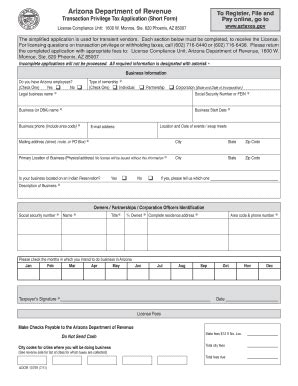 Arizona Transaction Privilege Tax Application - Blank Fillable Template ...