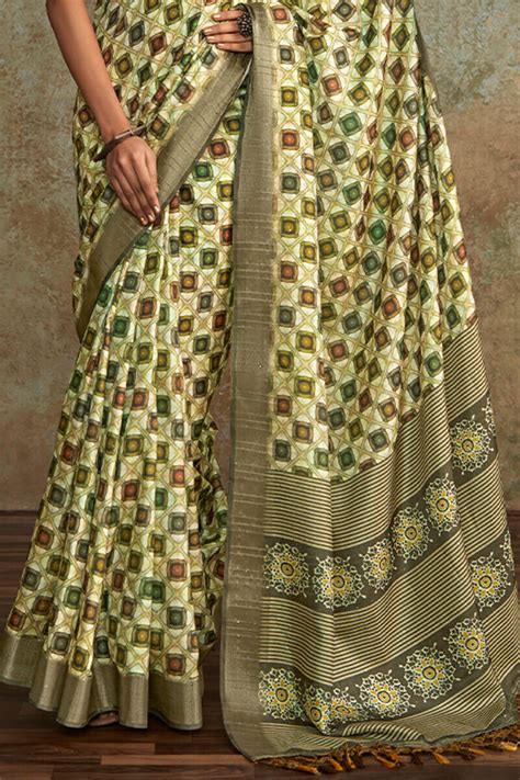 Jubilant Pista Digital Printed Soft Silk Saree With Pulsating Blouse P ...