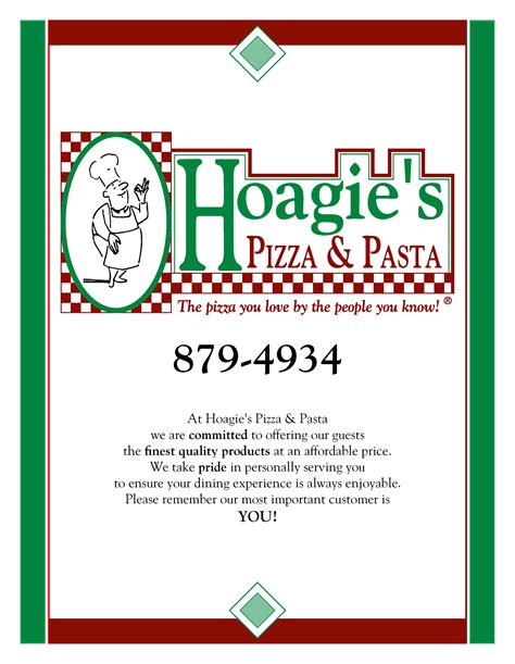 Hoagie's Pizza & Pasta Menu I Essex, VT