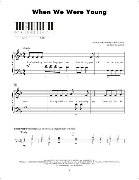 When We Were Young by Adele Sheet Music for 5-Finger Piano at Sheet Music Direct