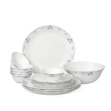 Cello Imperial Dainty Blue Opalware Dinner Set, 19 Pieces, White ...
