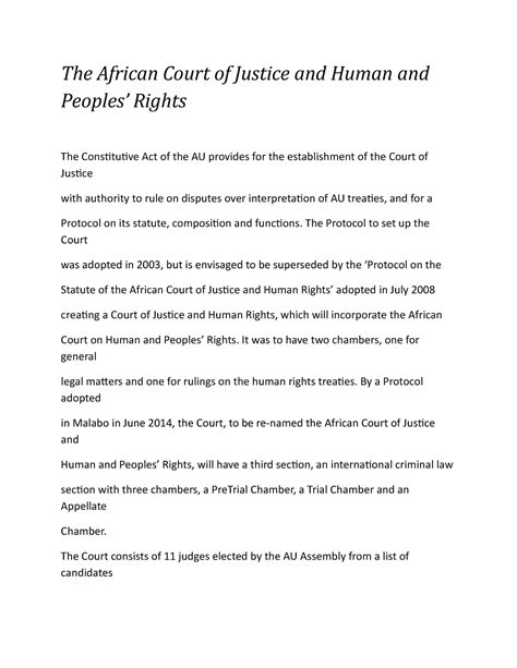 The African Court of Justice and Human and Peoples - The African Court ...