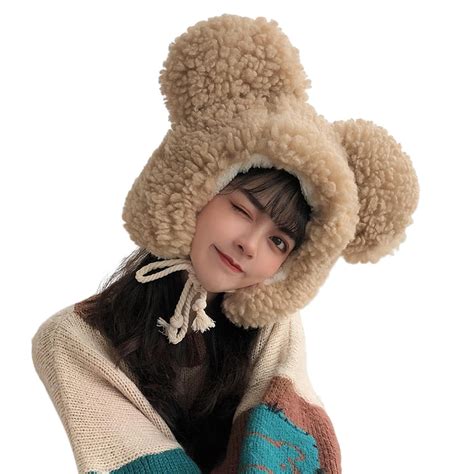 Holzlrgus Faux Fur Hat with Bear Ear for Women Girls Cute Winter Hat ...