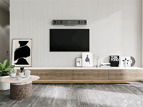 简单电视墙，白色柜面原木柜体的电视柜。-家居美图_装一网装修效果图